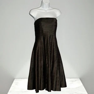 Vintage 80s Victor Costa Black Strapless Cocktail Dress Size 4 Satin Tiered Glam - Picture 1 of 11