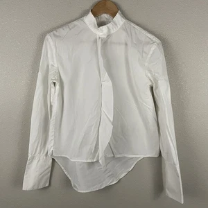 Frame Denim London/LA Womens S White Front Ruffle Long Sleeve Hi Low Hem Blouse - Picture 1 of 6