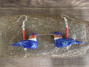 Hand Carved Lapis Hummingbird Fetish Earrings by Matt Mitchell - Picture 1 of 4