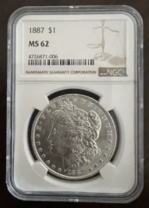 1887-P | Morgan Silver Dollar | NGC MS62 | Raro da collezione | 75A | Splendido + | - Foto 1 di 2