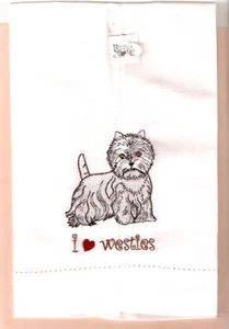 West Highland Terrier besticktes Geschirrtuch I love westies 55 % Leinen 45 % Baumwolle C - Bild 1 von 1