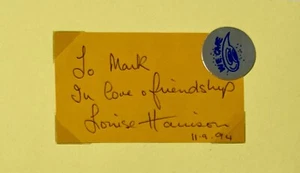 Tarjeta de autógrafo firmada por Louise Harrison de los Beatles (George Sister) - Imagen 1 de 4