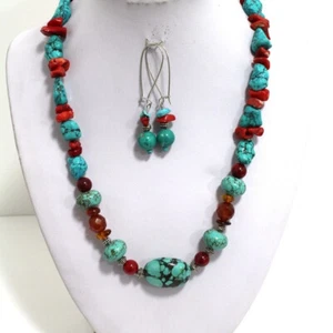Genuine Multi-Color Turquoise Coral and Amber - Picture 1 of 3