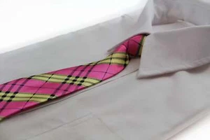 Kids Boys Pink Patterned Elastic Neck Tie - Criss Cross Gold - Picture 1 of 2