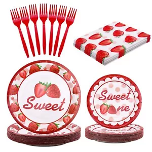 Strawberry Plates Set 120pcs Strawberry Party Tableware Set Delicate And Love... - Picture 1 of 7
