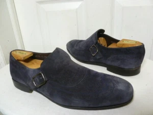 SALVATORE FERRAGAMO MEN’S NAVY BLUE SUEDE MONK STRAP DRESS SHOES 12 D - Picture 1 of 10