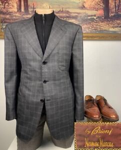44R Brioni Gray Windowcheck Silk & Wool Blend Sport Coat - Suit Jacket Blazer