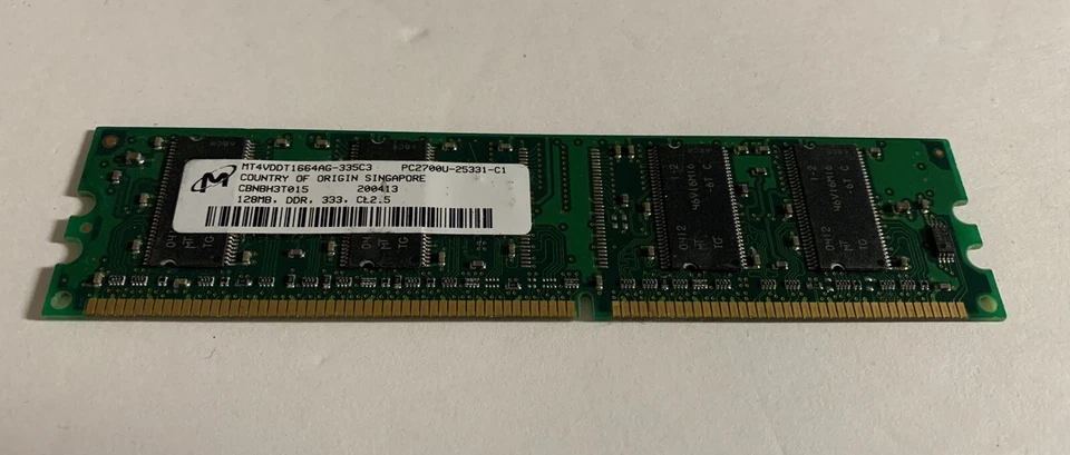 1 Micron 128MB DDR 333MHz CL2.5 PC2700U-25331-C1. - Image 1 of 3