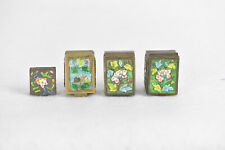 Set of 4 Brass Enamel Hinged Stamp Boxes Floral China (FW10615)