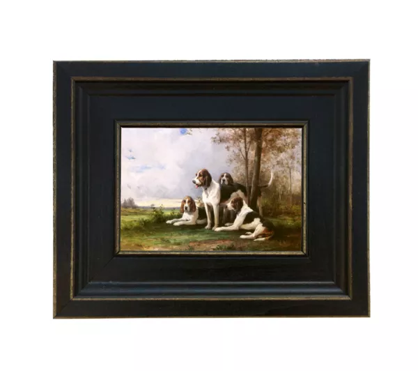 Framed Fox Hound Painting Print on Canvas Animal Wall Art Home Decor Equestrian