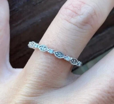 Art Deco Antique Round Cut Lab Created Diamond 925 Silver Christmas Band Ring - Image 1 of 4