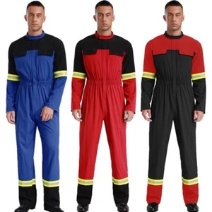 Herren Feuerwehrkostüme Langarm Feuerwehrmann Antiflaming Band Kontrast Cosplay - Picture 1 of 44