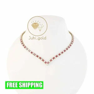 Collar Gargantilla Mujer 17 Ct Corte Princesa Rubí Simulado Chapado en Oro Blanco 14K - Imagen 1 de 6