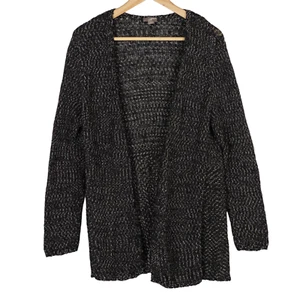 J. Jill Cardigan Sweater Sz Small Black Gray Marled Cotton Blend Open Front - Picture 1 of 7