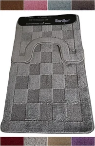 2 Piece Bath Mat Set Non Slip Toilet Pedestal Rug Shower Bathroom Soft Check - Picture 1 of 20