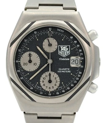 1980-е РЕДКИЕ мужские 39 мм Tag Heuer 100 М титана хронограф часы! Ссылка: 223.206! - Изображение 1 из 4