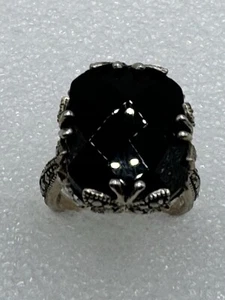 Anillo A925 Tailandia Plata Esterlina Negro Centro Mariposa Marcasita Circonita Talla 8 - Imagen 1 de 11