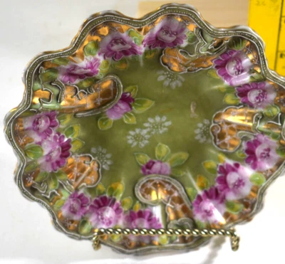 Antiguo cuenco poco profundo con volantes en relieve de 5" de ancho sin firmar NIPPON pintado a mano  Foto 1 de 2