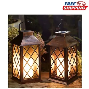 Elegant 2-Pack 14" Solar Waterproof Lanterns - Flickering LED Flameless Candles - Picture 1 of 8