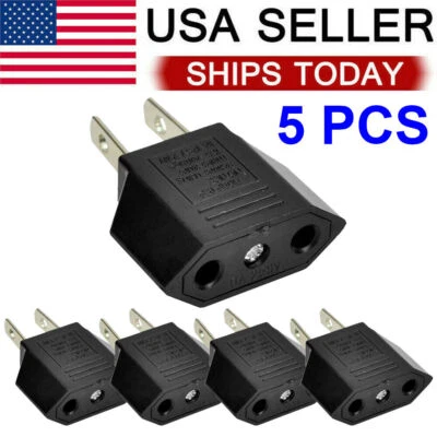 5 PCS EU Euro Europe to US USA Power Jack Wall Plug Converter Travel Adapter Us - Image 1 of 4
