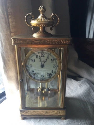 CRYSTAL GILT BRASS REGULATOR SETH THOMAS SHELF CLOCK FRENCH EMPIRE BEVELED GLASS Cover