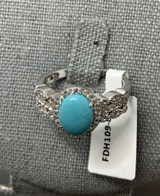 Ring Size 8 NWT Sleeping Beauty Turquoise 925 Rhodium Over Sterling Silver - Image 1 of 4