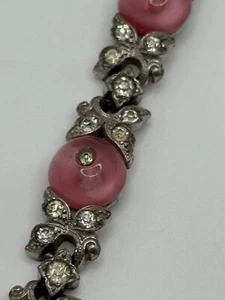 Vintage Trifari Pink Glass Shoe Button Rhinestone Bracelet AS IS - Picture 1 of 23