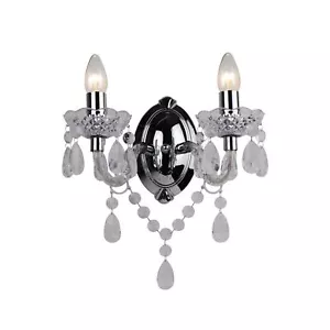MARIE THERESE 2 LIGHTS Clear & CHROME WALL BRACKET CHANDELIER LIGHT - Picture 1 of 5