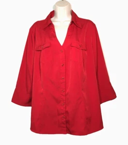Cato Woman V Neck Button Front Top 18-20W Red 3/4 Wide Sleeve Stretch Bust 50" - Picture 1 of 9