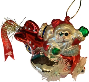 Santa Blown Glass Ornament Pilot Flying Airplane Tail Dragger Aviator - Picture 1 of 24