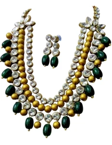 AD CZ Bollywood Pakistani Indian Long Pearl Necklace Bridal Wedding Jewelry Set