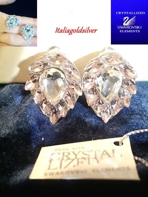Orecchini Donna  Argento Clip SWAROVSKI ORIGINALI Gioielli Goccia Rosa Cristalli - Immagine 1 di 4