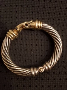 DAVID YURMAN 10 mm STERLINGSILBER 14k GELBGOLD KLASSISCHE KABELSCHNALLE ARMBAND - Bild 1 von 10