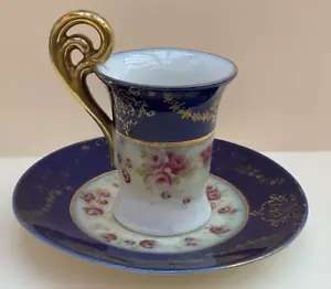 Chocolate Cup & Saucer possibily Cartwright & Edwards. Early 20thC. Hand painted - Picture 1 of 8