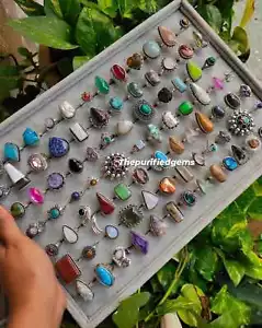 Muestra de anillos de piedras preciosas naturales, anillo enchapado en plata 925, paquete misterioso de anillos ~ - Imagen 1 de 3