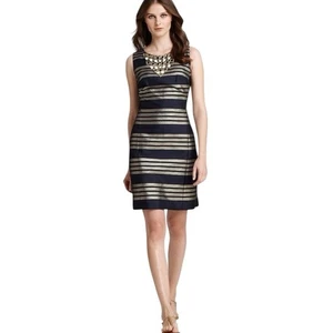Lilly Pulitzer Navy Blue Metallic Virginia Dress Gold Size 12 - Picture 1 of 11