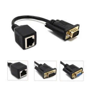 Play LAN CAT5 CAT6 VGA To RJ45 Network Cable Adapter VGA Extender Ethernet Port - Picture 1 of 14