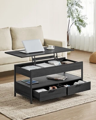 Lift Top Coffee Table with Storage Drawers Hidden Compartments and Open Shelf - Image 1 of 4