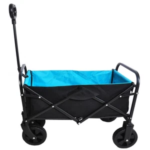 Foldable Wagon Garden Shopping Beach Utility Cart with Wheels 220lb Black+Blue - Picture 1 of 18
