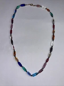 "Collar vintage de cuentas de vidrio multicolor colorido 17""" - Imagen 1 de 2