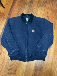 Vintage Carhartt Detroit Jacket Mens Larg Navy Blue Canvas Bomber Santa Fe Vtg - Picture 1 of 6