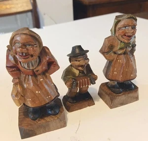 3X of Vintage (Black Forest ?) Hand Carved Wooden Figures - Picture 1 of 9
