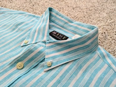 MINA **Prístina** Camisa de lino a rayas blanca y acuática para hombre talla L (XL+) *¡MUY BONITA!* Foto 1 de 4