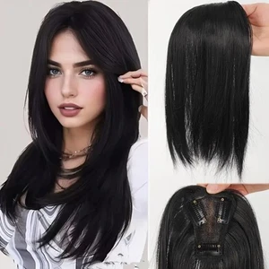 Middle Part Hair Toppers Wigs with Bangs Cover White Hair & Hairline - Picture 1 of 19