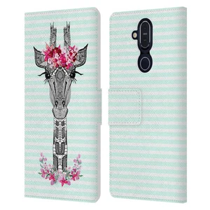 OFFICIAL MONIKA STRIGEL GIRAFFE AND STRIPES LEATHER BOOK CASE FOR NOKIA PHONES - Picture 1 of 15