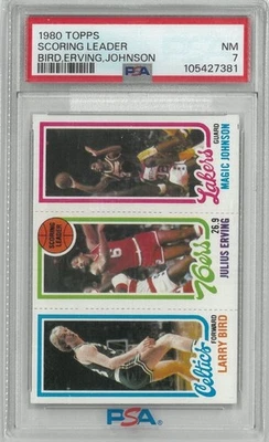 1980-81 Topps Larry Bird Julius Erving Magic Johnson PSA 7 Bird/Magic RC - Image 1 of 2