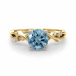 Blue Diamond Ring 1.06 Ct IGI Lab Grown Round Cut Fancy Intense 14K Multi Gold - Picture 1 of 12