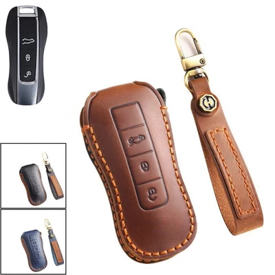 Genuine Leather Car Key Fob Case Cover For Porsche Cayenne Panamera Taycan 911 - Image 1 of 4