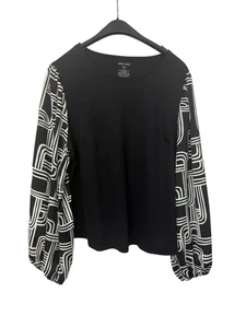 Blusa Nine West blanca y negra manga abullonada negra mineral para mujer talla XXL NUEVA NUEVA CON ETIQUETAS - Imagen 1 de 8