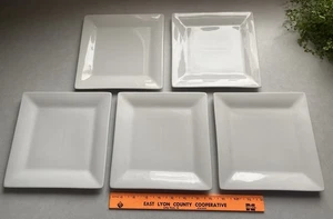 Lot 5 Crate & Barrel 8" Plate Salad Dessert White Bread Square Rd edge smooth - Picture 1 of 7